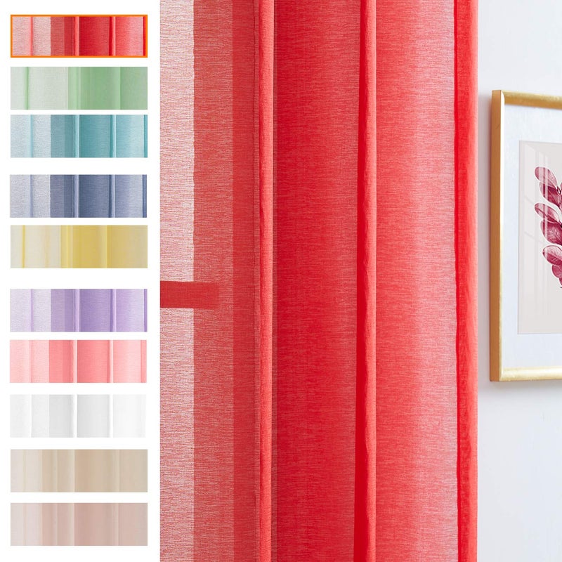 July Joy Semi Linen Look Sheer Curtains for Bedroom, Living Room Grommet Light Filtering Solid Voile Window Curtains, Set of 2 Panels (52 x 96 inch, Red) - Image 3